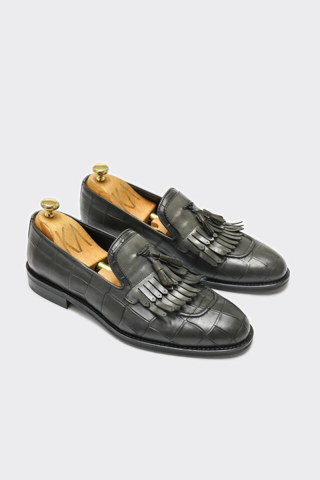 Klasik Ayakkabı Gri Büyük Croko Santo - 42