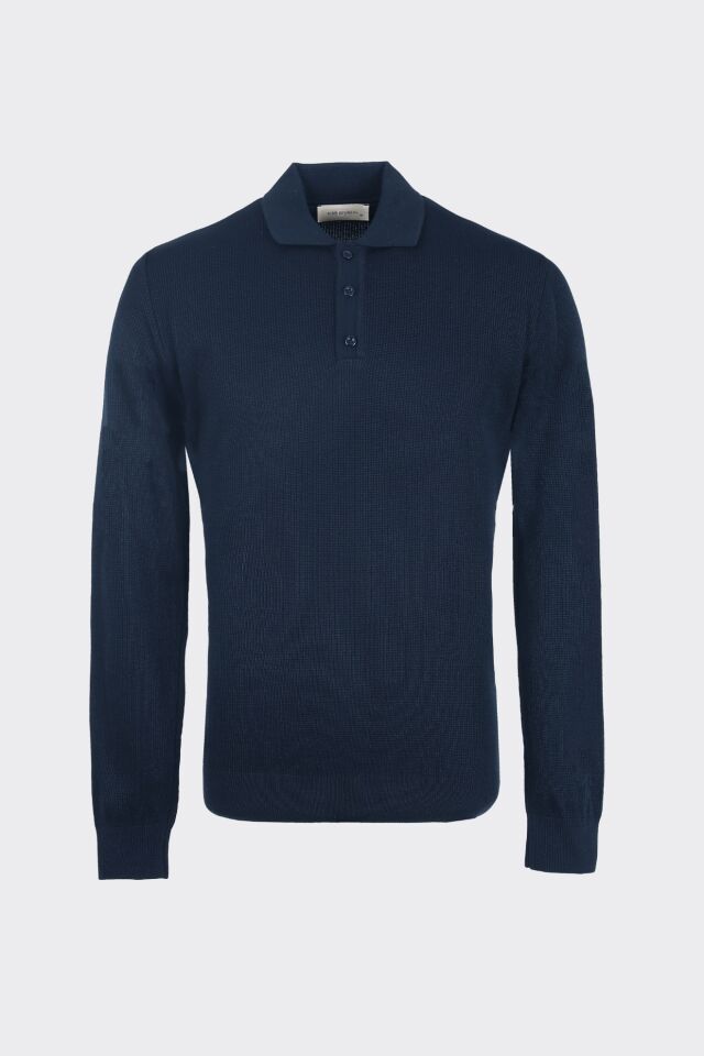 Düğm. Polo Yaka Triko Lacivert - XXL