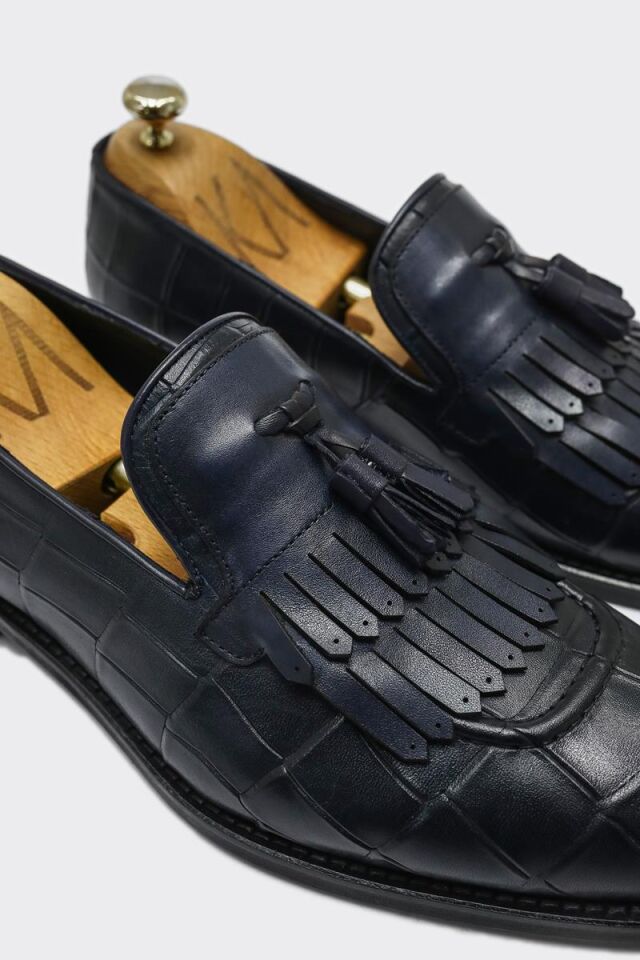 Klasik Ayakkabı Lacivert Büyük Croko Santo - 41