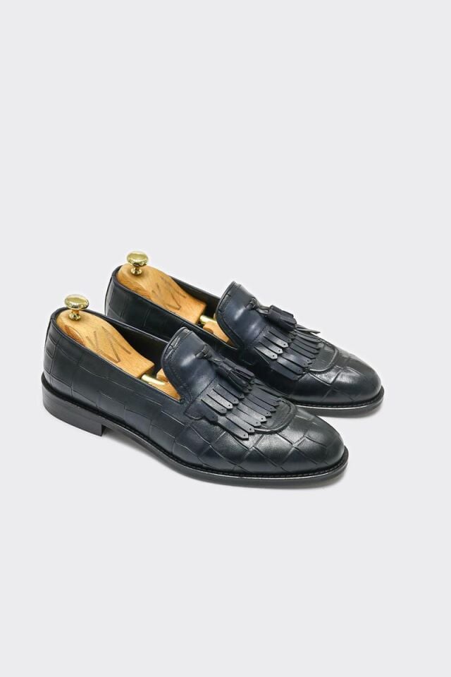 Klasik Ayakkabı Lacivert Büyük Croko Santo - 44