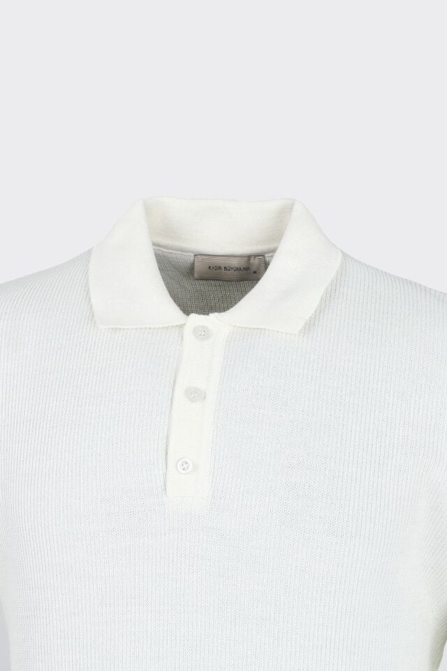Düğm. Polo Yaka Triko Ekru - XXL
