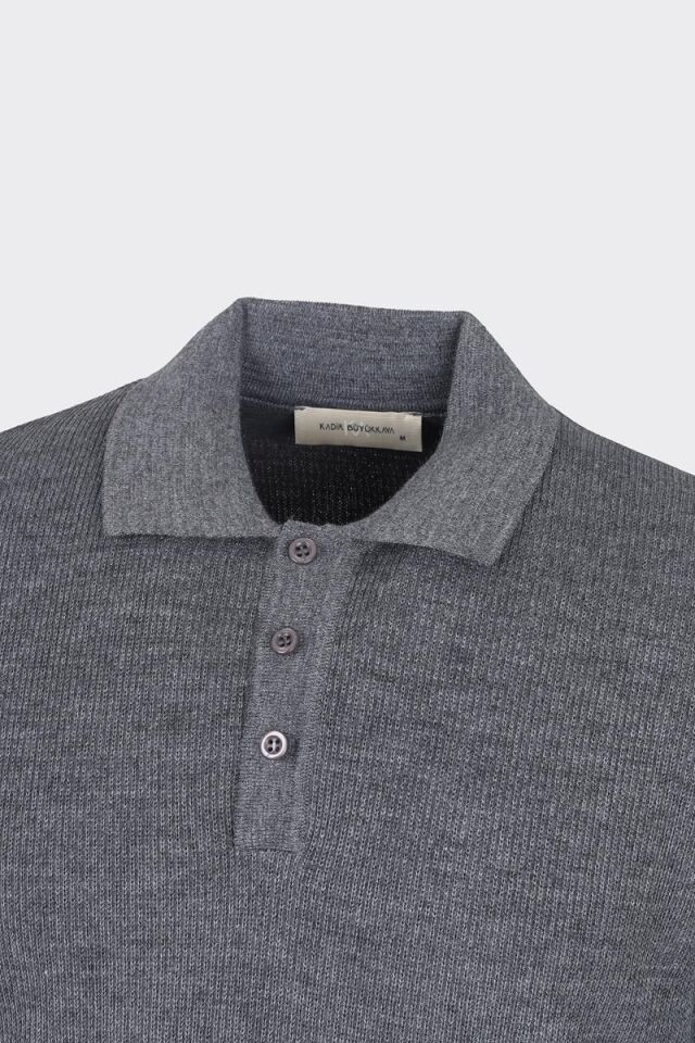 Düğm. Polo Yaka Triko Antrasit - L