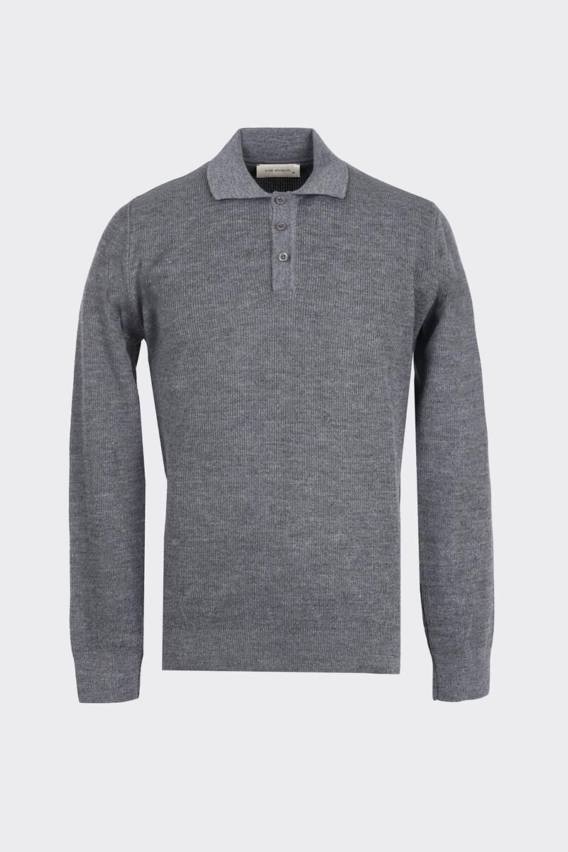 Düğm. Polo Yaka Triko Antrasit - M