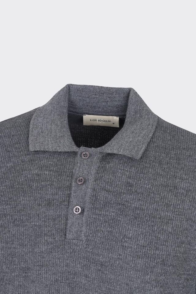 Düğm. Polo Yaka Triko Antrasit - M