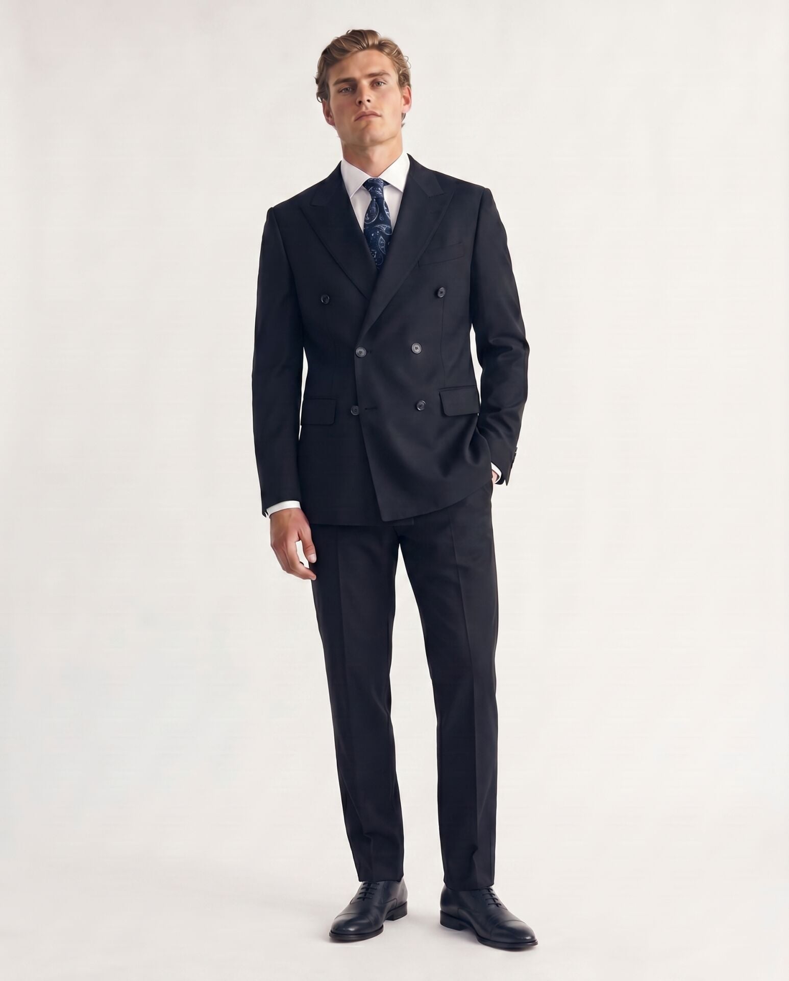 Chalire Double-Breasted Suit Navy Blue - 58