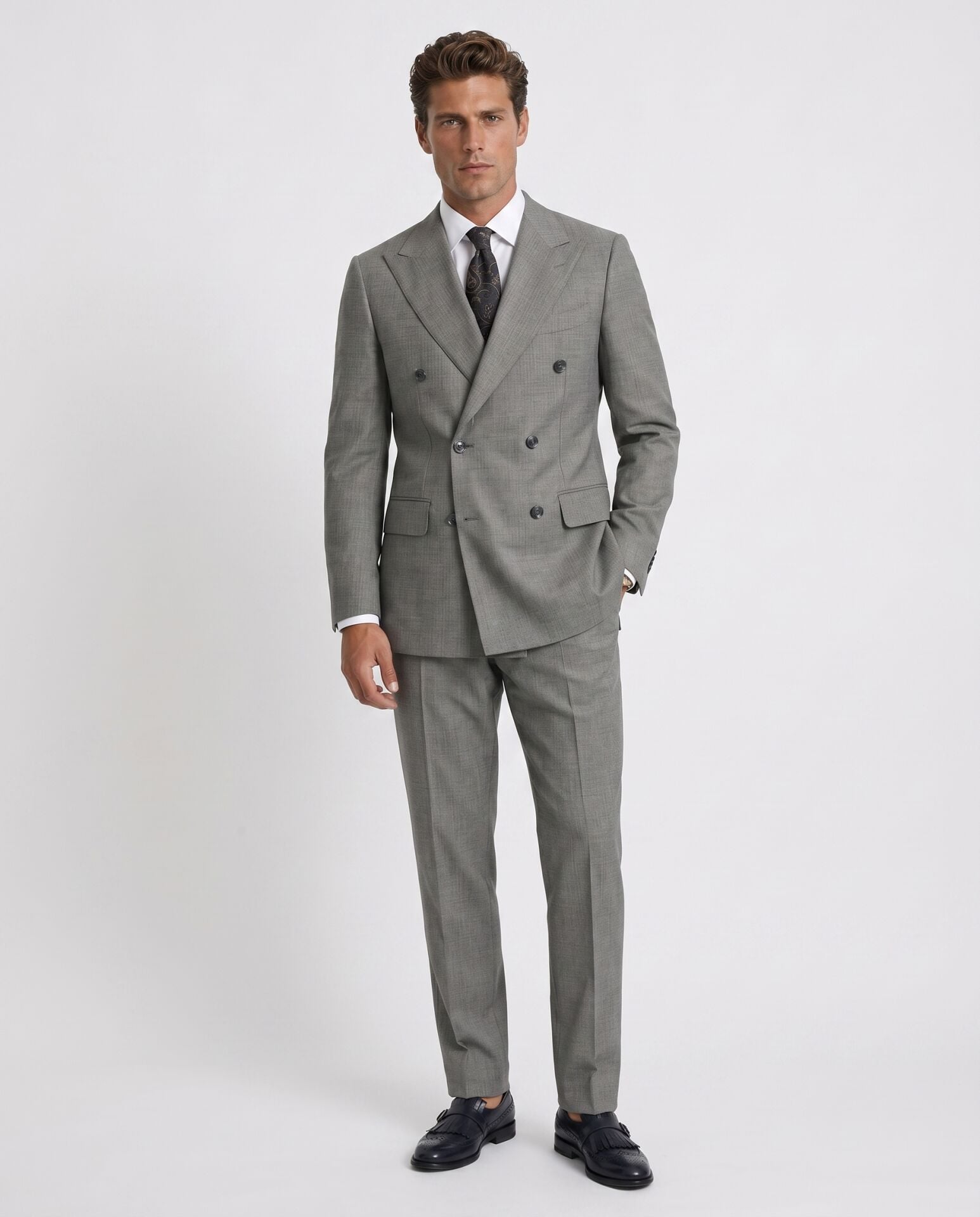 Fold Double-Breasted Suit Grey - 56