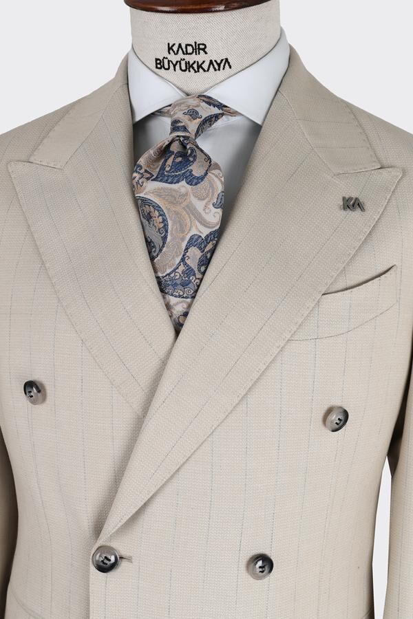 بدلة مزدوجة الصدر، بيج - مقاس 46