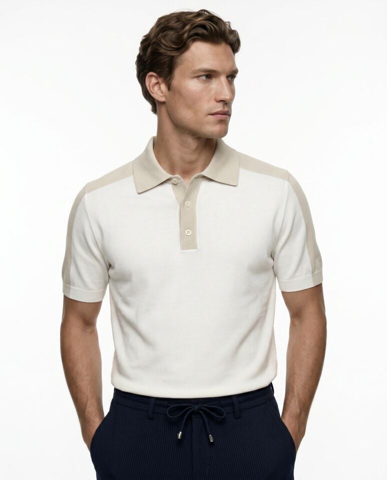Maison Polo Triko T-Shirt Beyaz - L