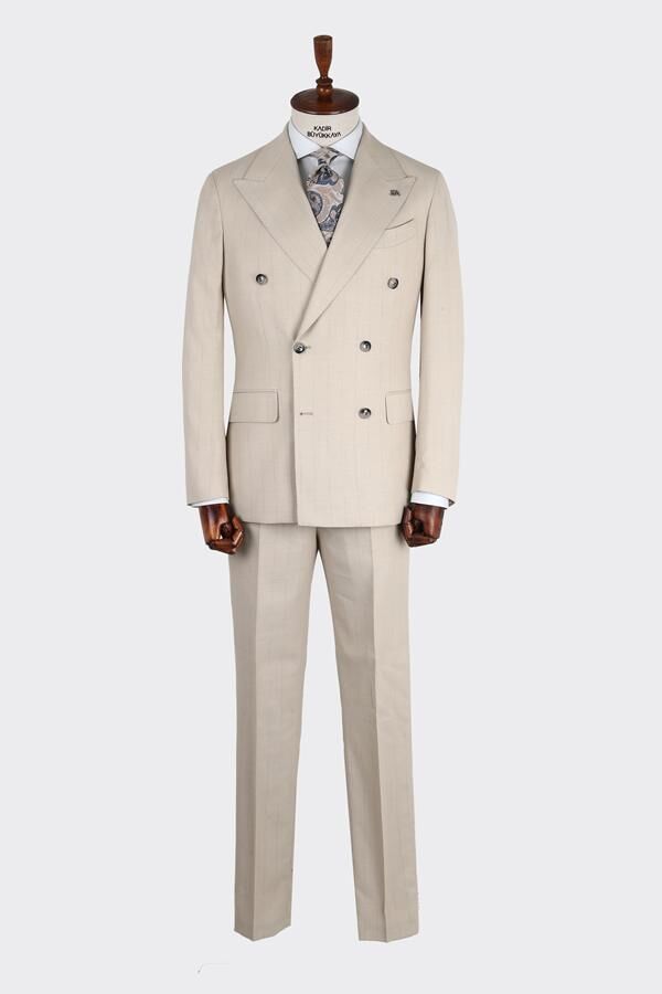 Kruvaze Takım Elbise Bej - 48