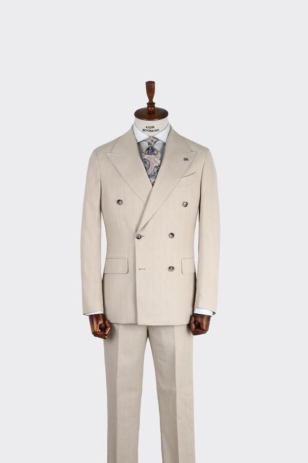 Kruvaze Takım Elbise Bej - 50