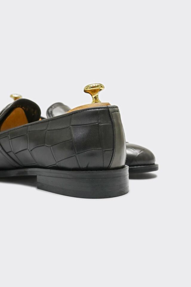 Klasik Ayakkabı Gri Büyük Croko Santo - 43