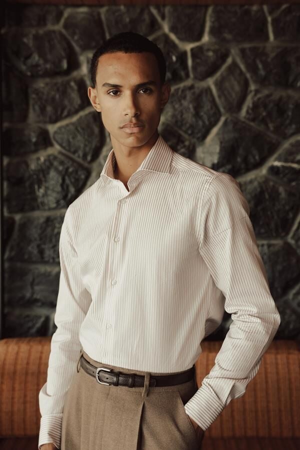 Trieste İtalyan Yaka Gömlek Bej - 46