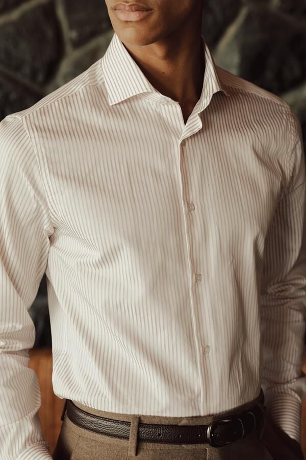 قميص ترييستي بياقة إيطالية، بيج - مقاس 46