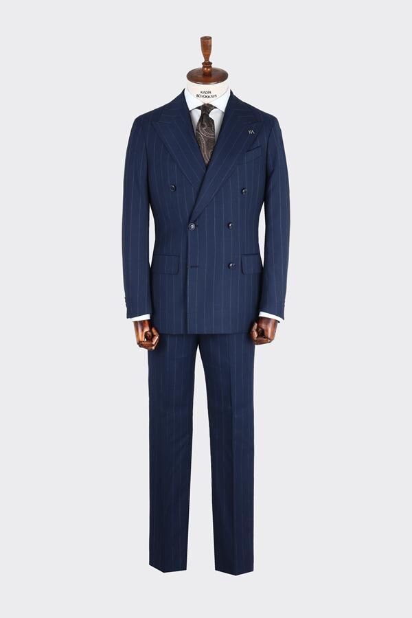 Kruvaze Takım Elbise Açık Lacivert - 56