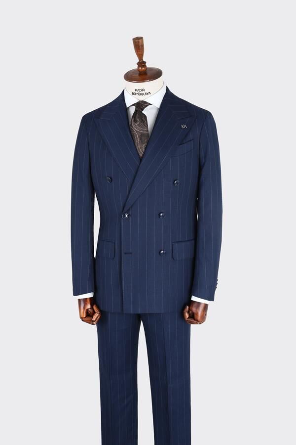 Kruvaze Takım Elbise Açık Lacivert - 58