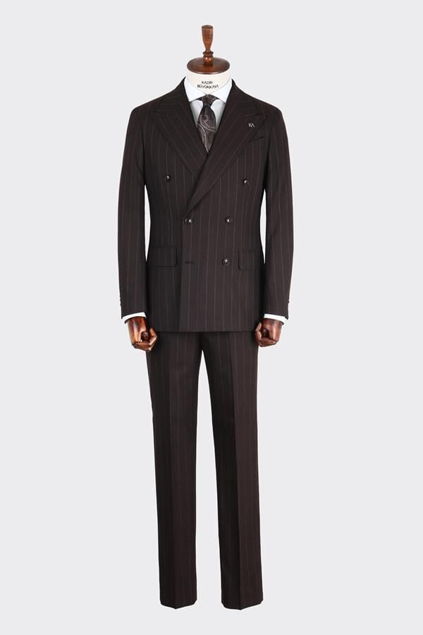 Kruvaze Takım Elbise Kahverengi - 48