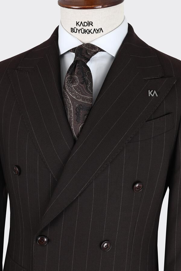 Kruvaze Takım Elbise Kahverengi - 48