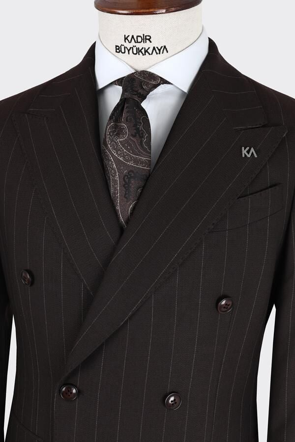 Kruvaze Takım Elbise Kahverengi - 48