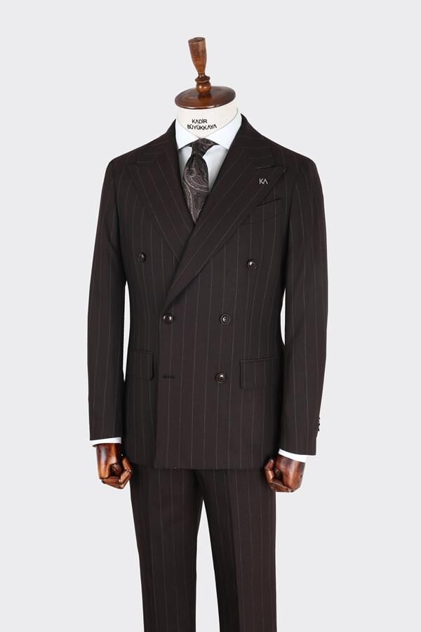 Kruvaze Takım Elbise Kahverengi - 48