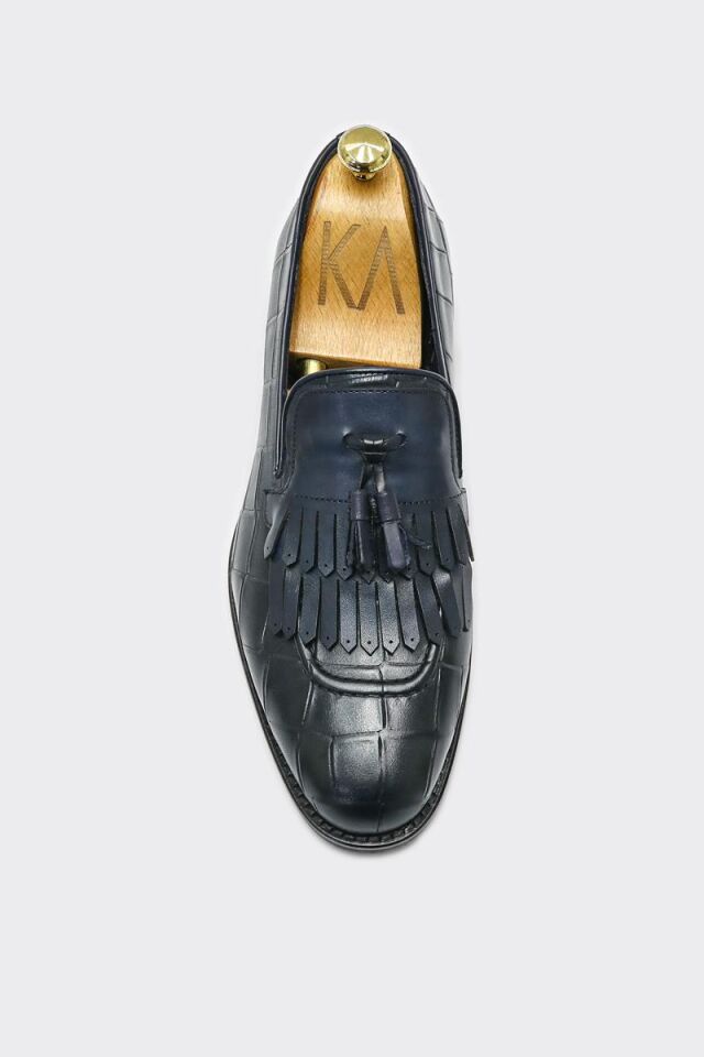 Klasik Ayakkabı Lacivert Büyük Croko Santo - 43