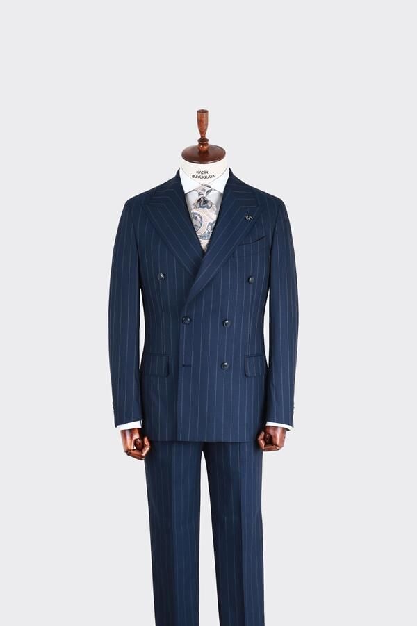 Kruvaze Takım Elbise Açık Lacivert - 46