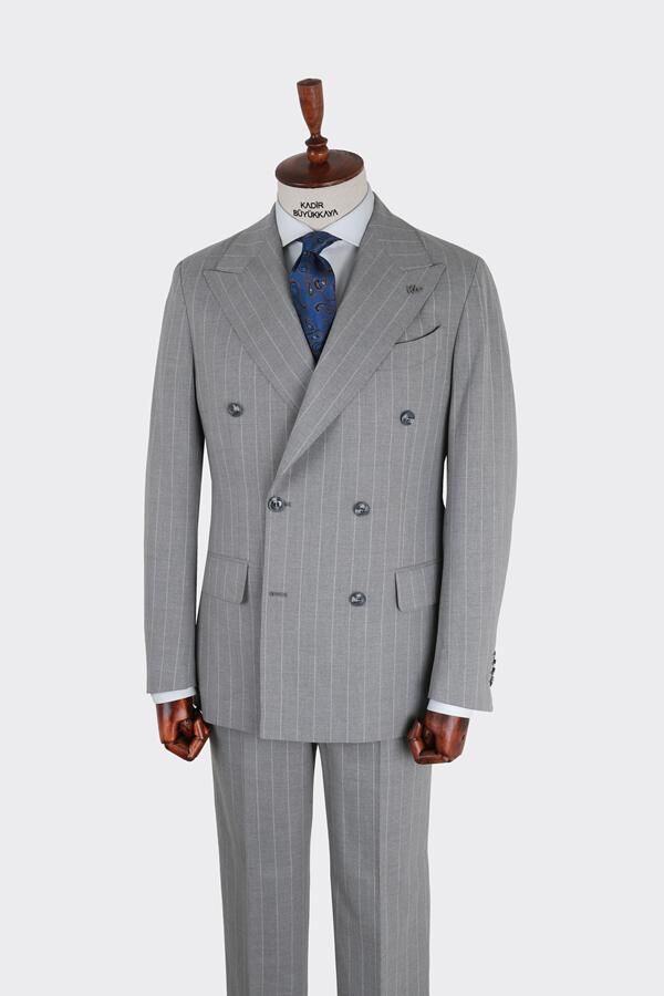Kruvaze Takım Elbise Gri - 48