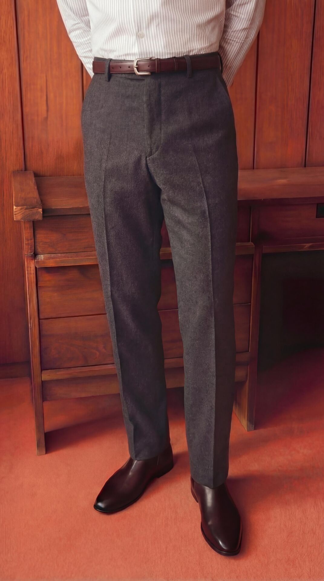 Luxe Flanel Slim Fit Pantolon Antrasit - 46